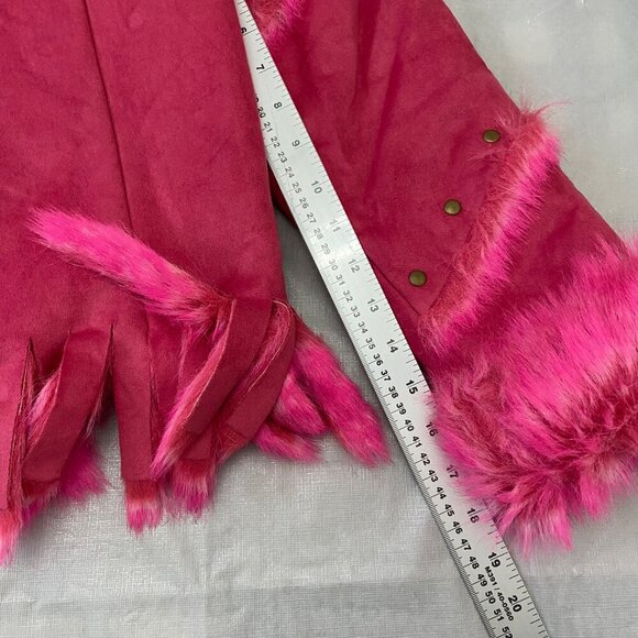 Pink Faux Fur Trimmed women Jacket Fringe & Studs Small western cowgirl Barbie - Picture 13 of 16